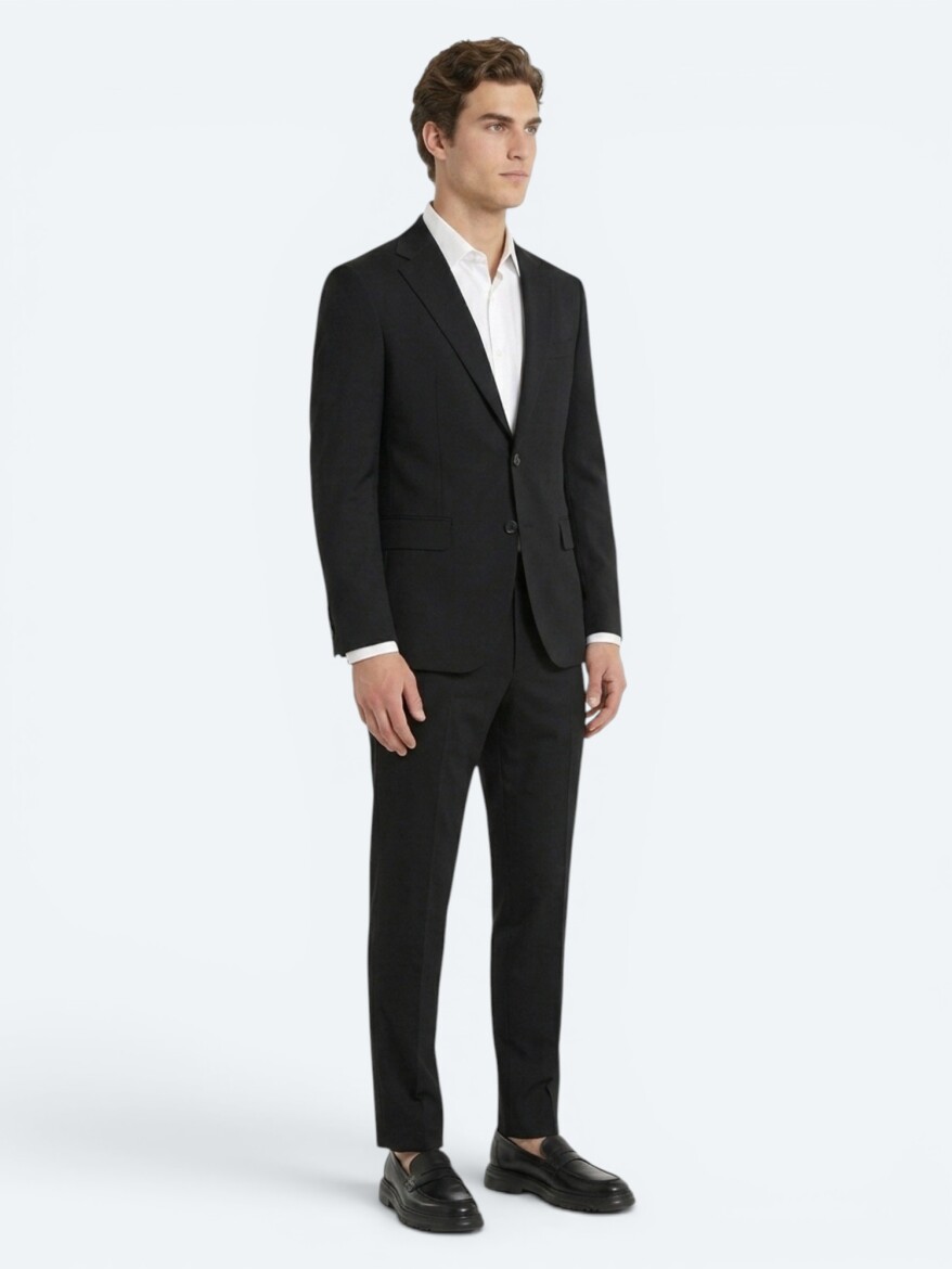 Siyah Çizgili Modern Fit Takım Elbise - KİP