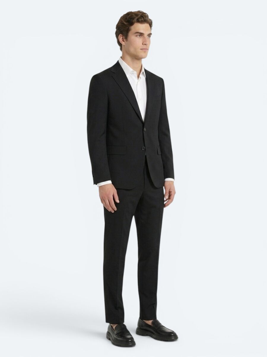 Siyah Çizgili Modern Fit Takım Elbise - 2