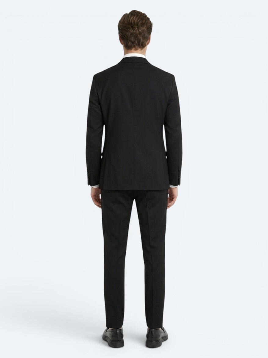 Siyah Çizgili Modern Fit Takım Elbise - 5