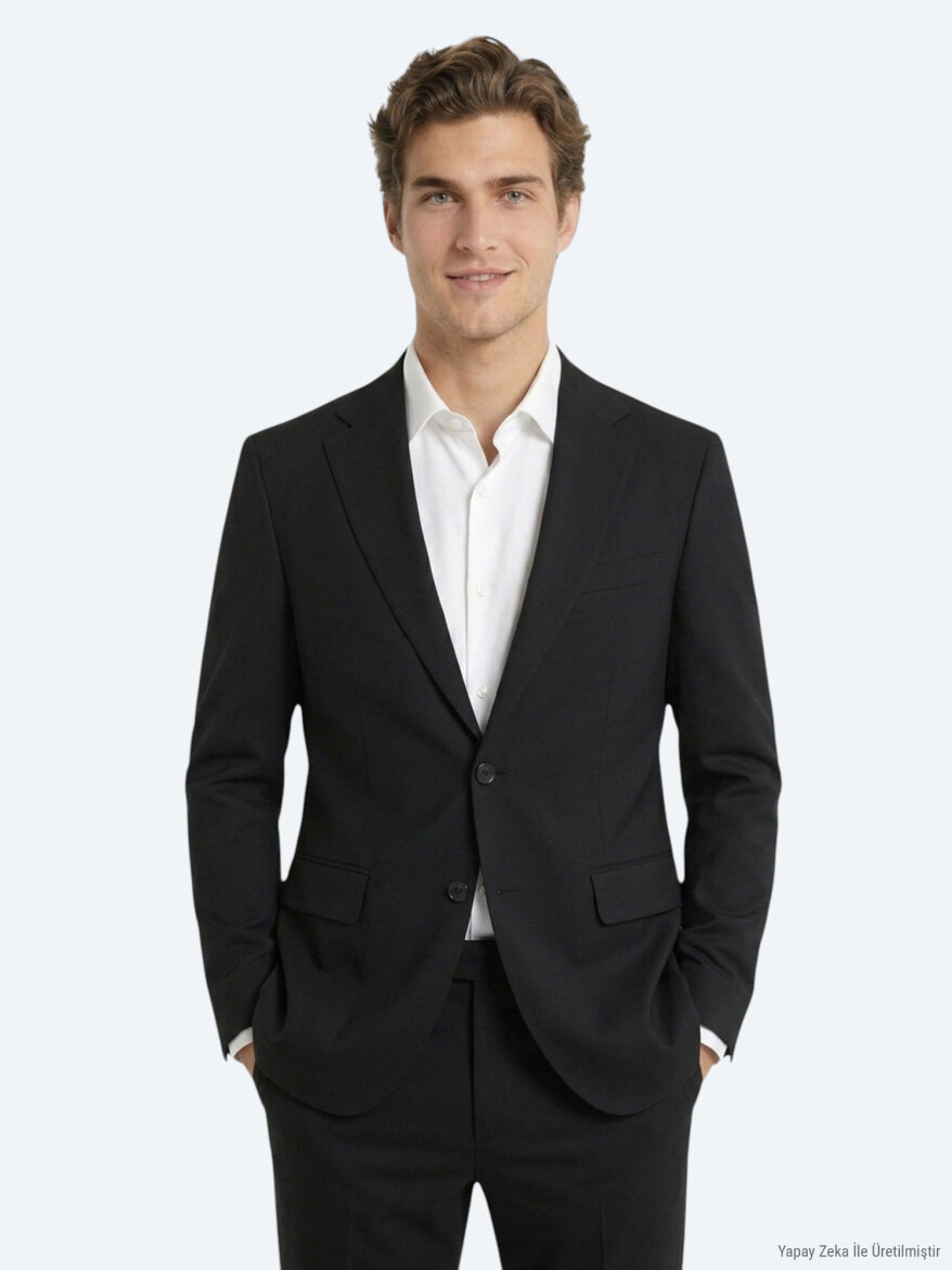 Siyah Çizgili Modern Fit Takım Elbise - KİP