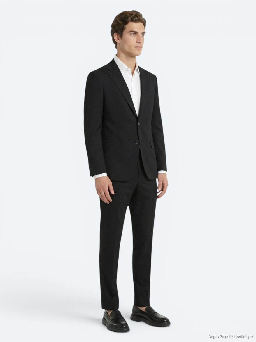 Siyah Çizgili Modern Fit Takım Elbise - KİP