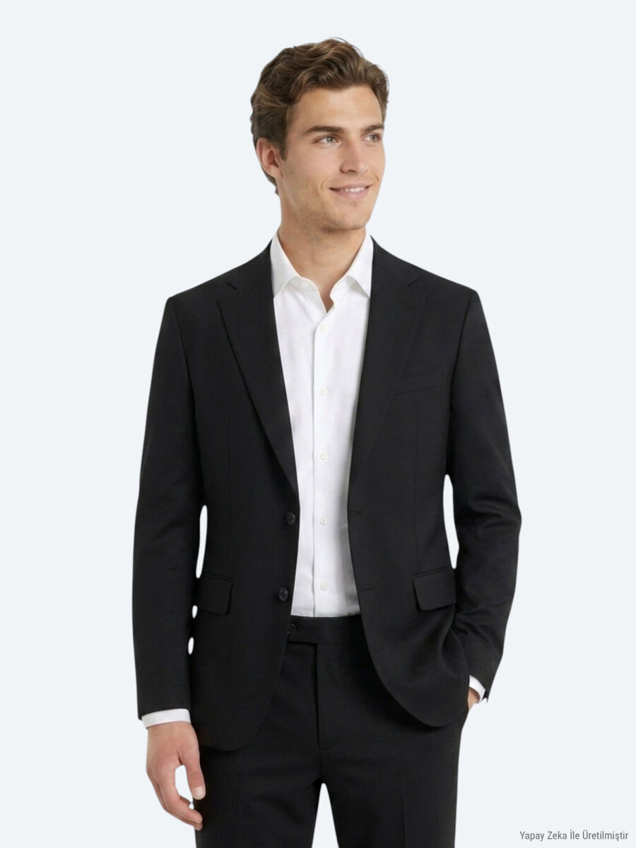 Siyah Çizgili Modern Fit Takım Elbise - 3