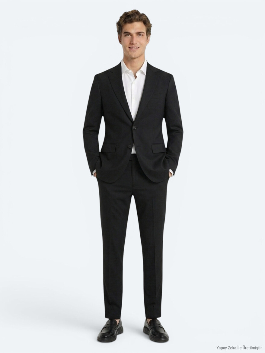 Siyah Çizgili Modern Fit Takım Elbise - 4