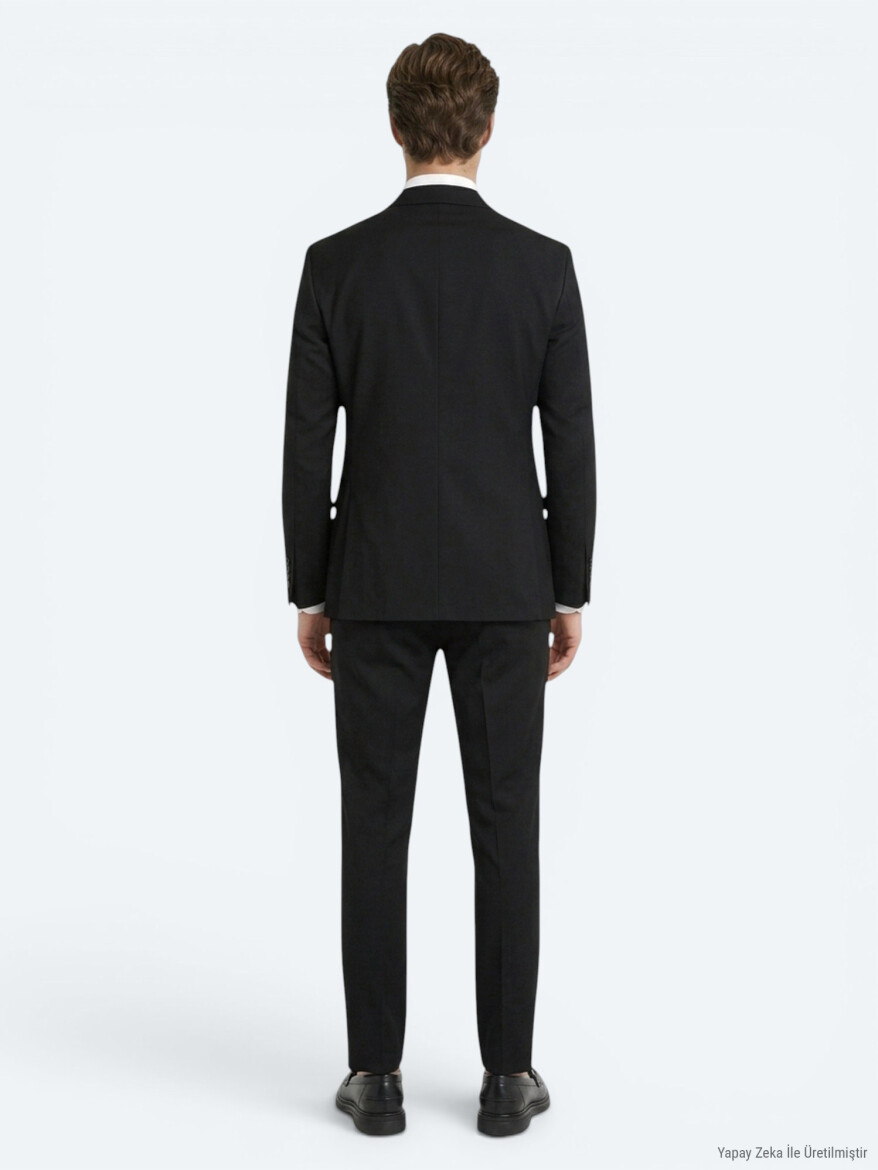 Siyah Çizgili Modern Fit Takım Elbise - 5