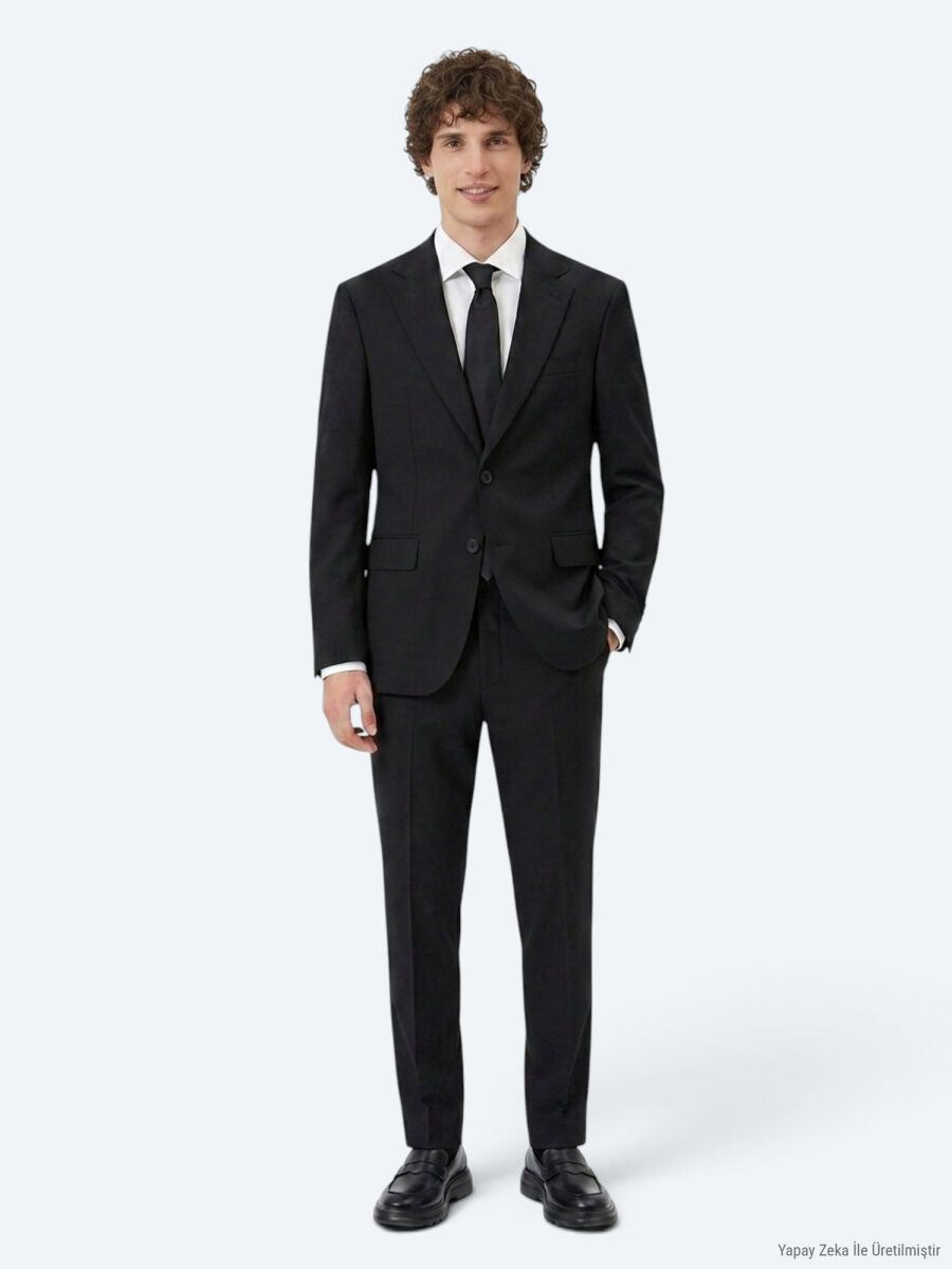 Siyah Çizgili Modern Fit Takım Elbise - 1