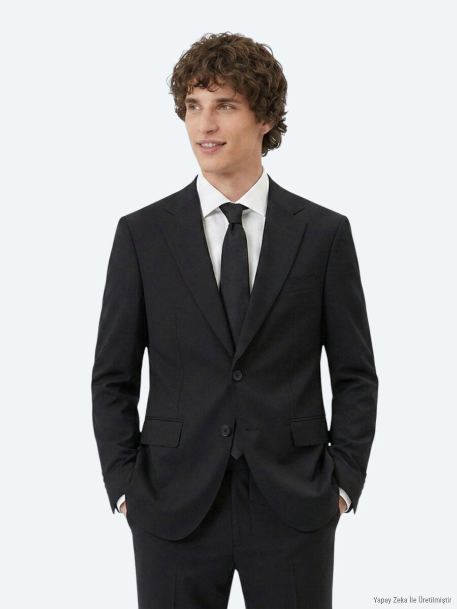 Siyah Çizgili Modern Fit Takım Elbise - 3
