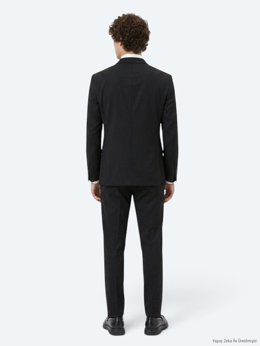 Siyah Çizgili Modern Fit Takım Elbise - 5