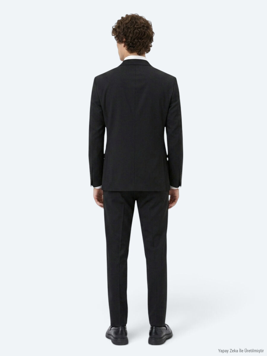 Siyah Çizgili Modern Fit Takım Elbise - 5