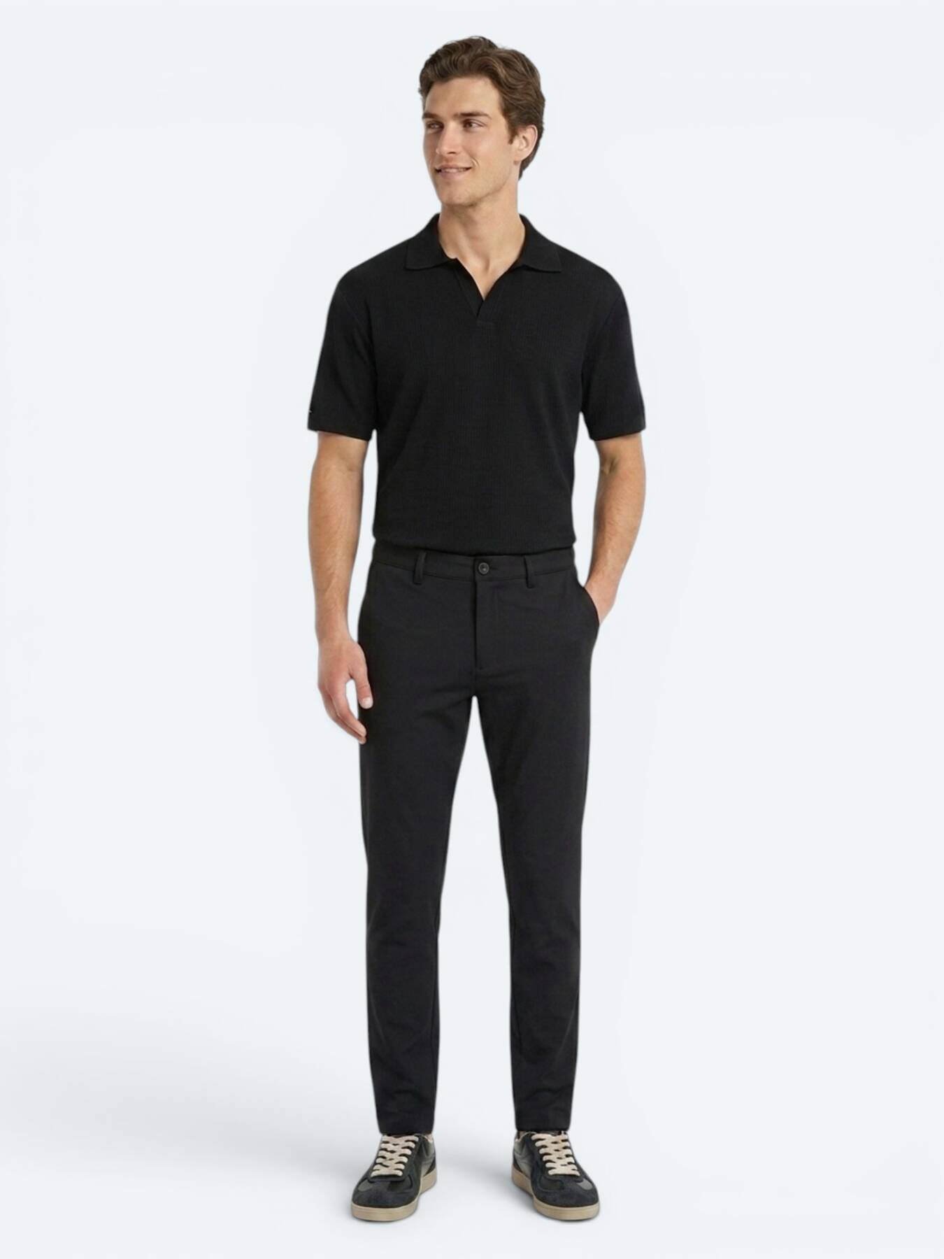 Siyah Çizgili Polo Yaka %100 Pamuk T-Shirt