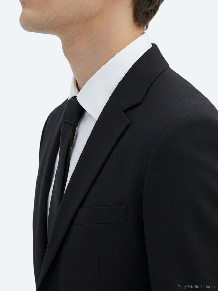 Siyah Çizgili Regular Fit %100 Yün Takım Elbise - 4