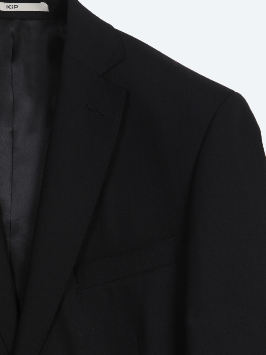 Siyah Çizgili Regular Fit %100 Yün Takım Elbise - 8