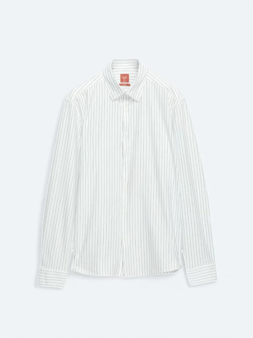 Siyah Çizgili Regular Fit Casual Pamuk Karışımlı Gömlek - 6