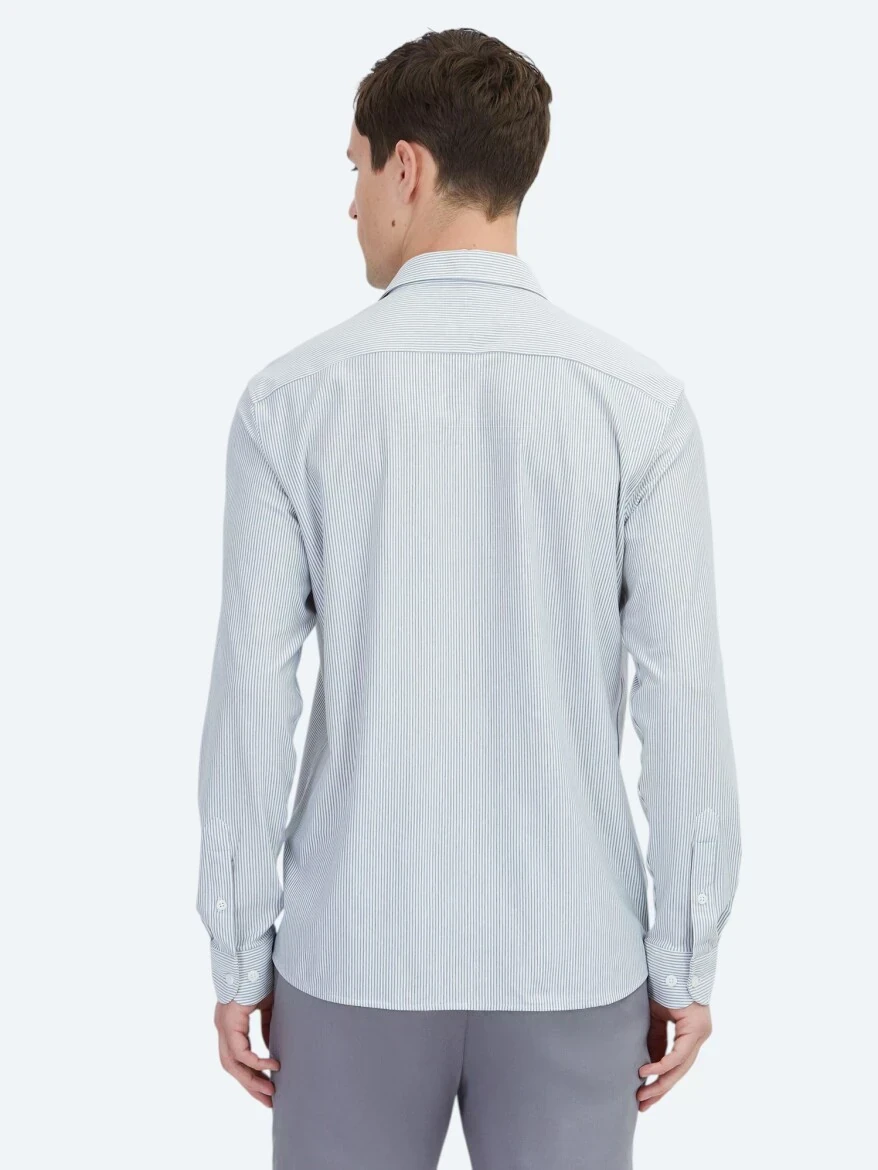 Siyah Çizgili Regular Fit Casual Pamuk Karışımlı Gömlek - 5