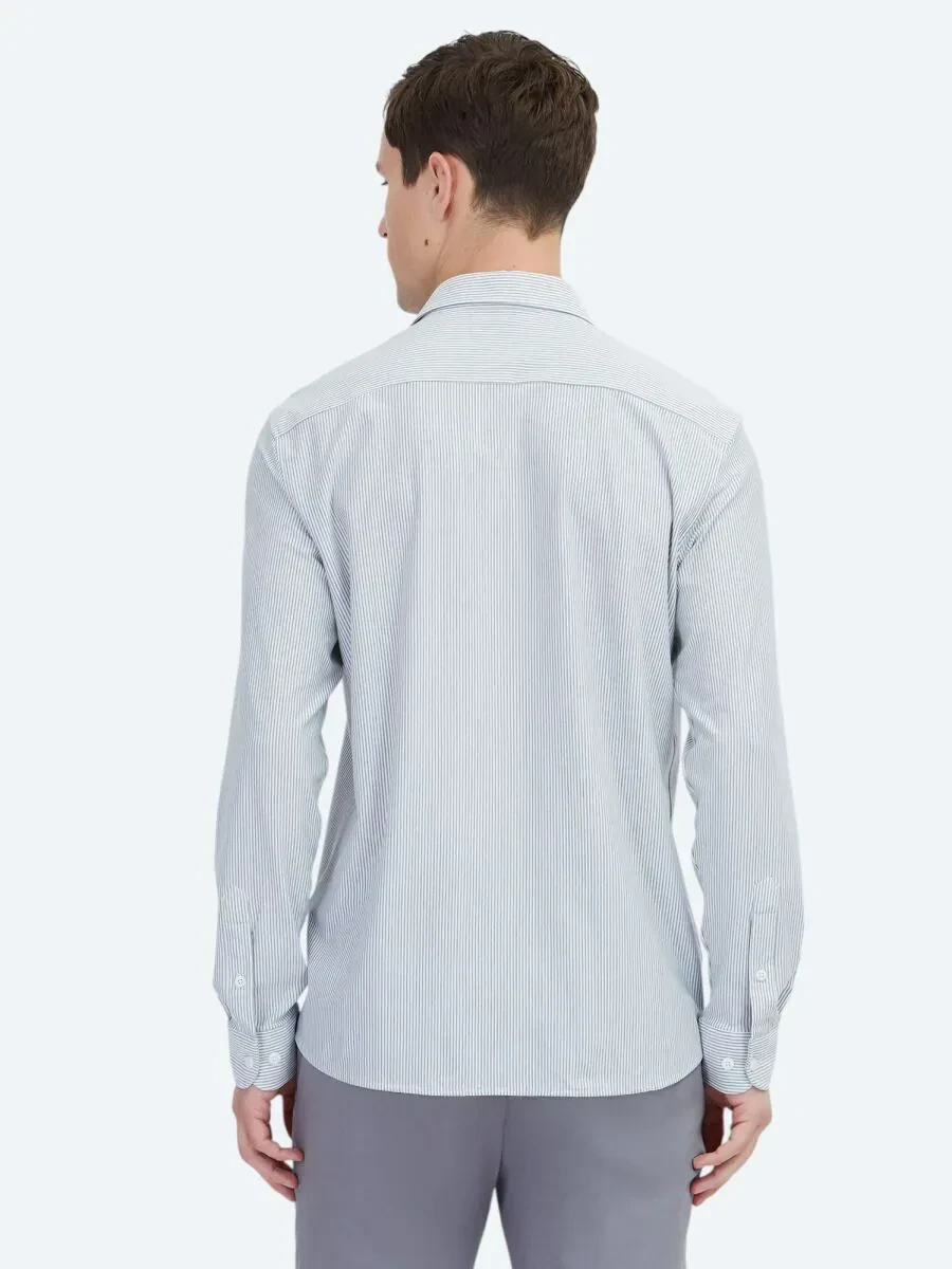 Siyah Çizgili Regular Fit Casual Pamuk Karışımlı Gömlek - 5