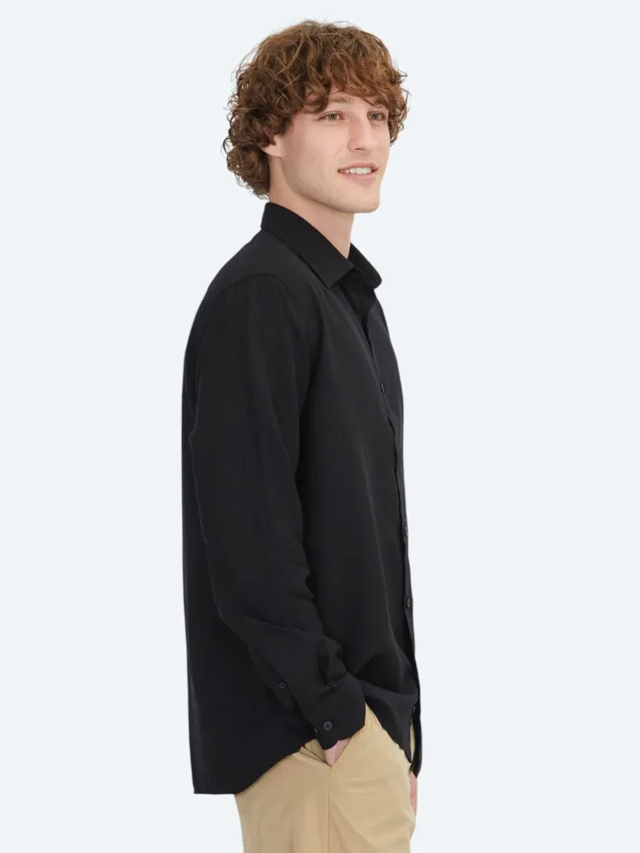 Siyah Çizgili Regular Fit Dokuma Casual Gömlek - 3