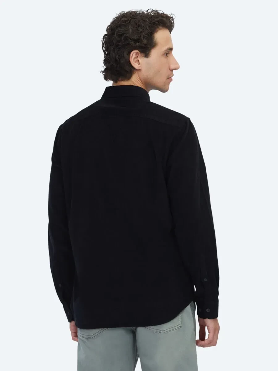 Siyah Çizgili Regular Fit Dokuma Kadife Casual %100 Pamuk Gömlek - 5