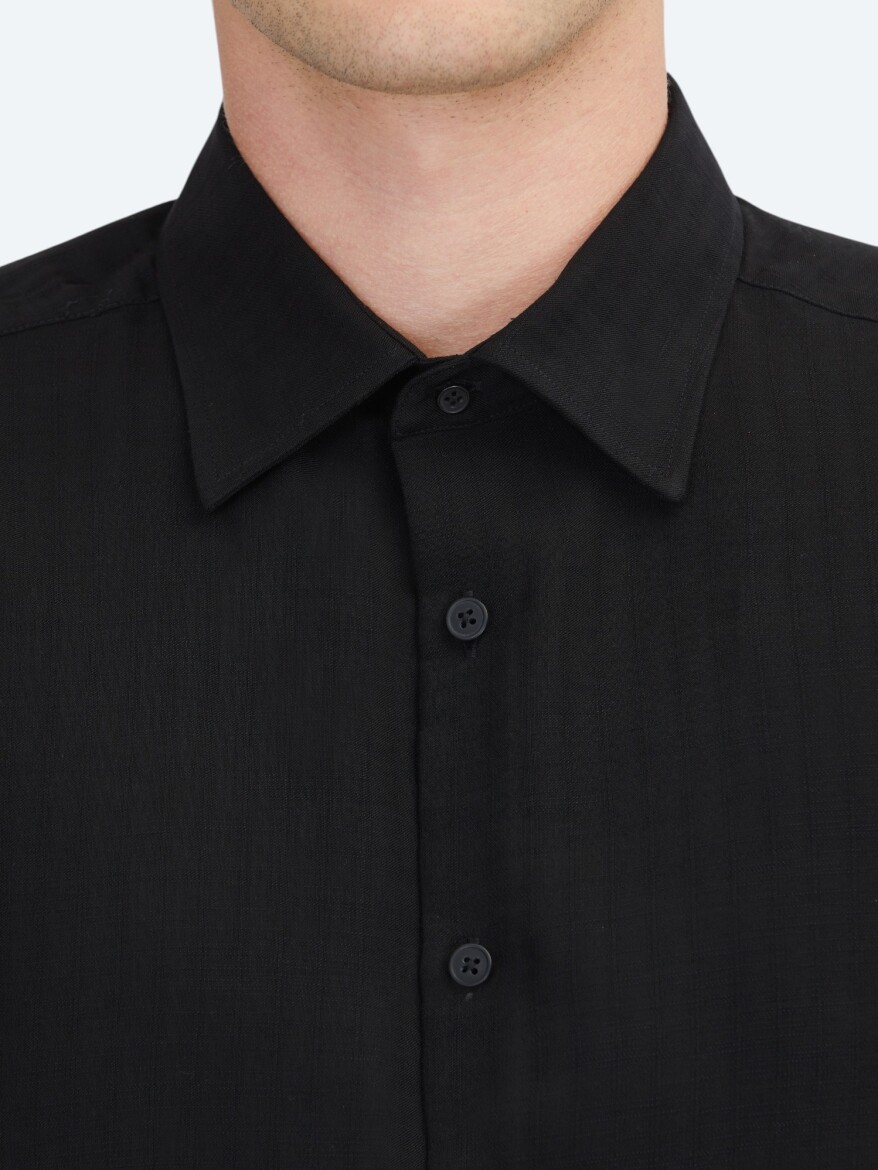 Siyah Çizgili Regular Fit Uzun Dokuma Casual Gömlek - 5