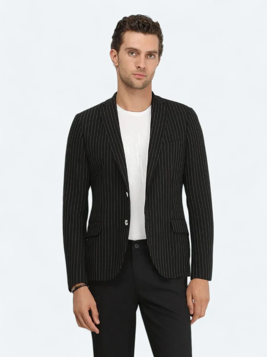 Siyah Çizgili Slim Fit Ceket - 3
