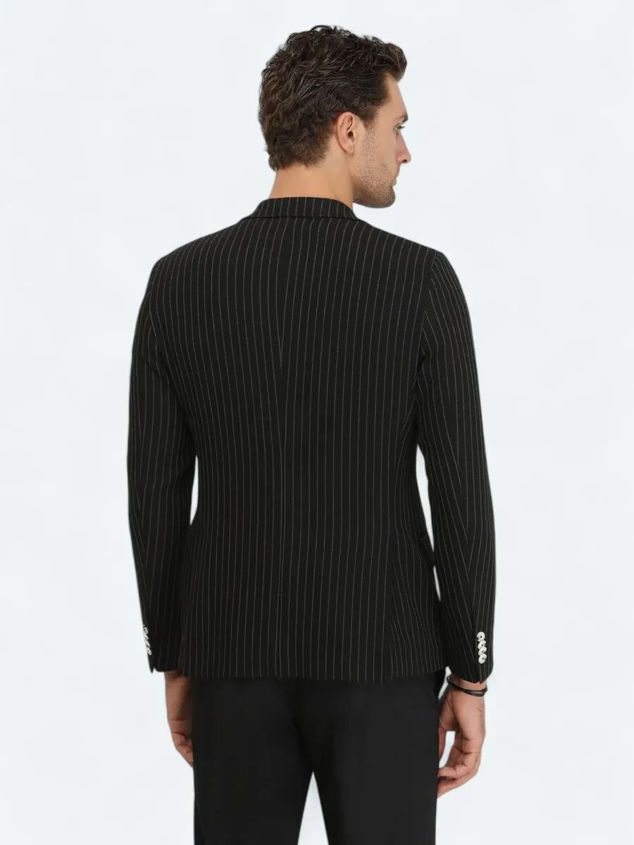 Siyah Çizgili Slim Fit Ceket - 7