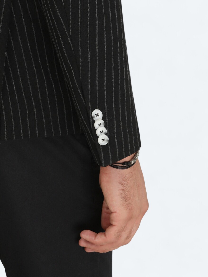 Siyah Çizgili Slim Fit Ceket - 6