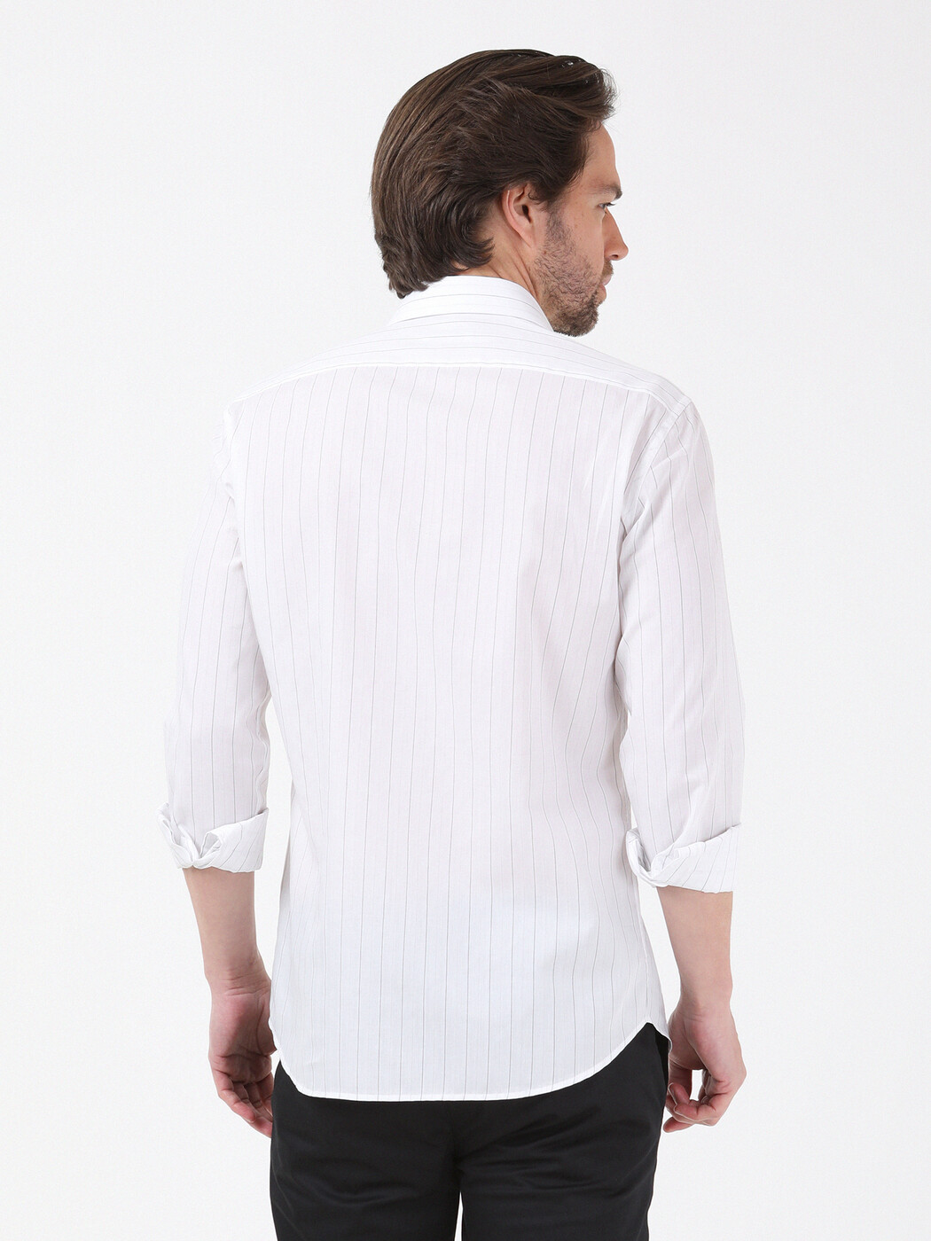 Siyah Çizgili Slim Fit Dokuma Klasik %100 Pamuk Gömlek - 5
