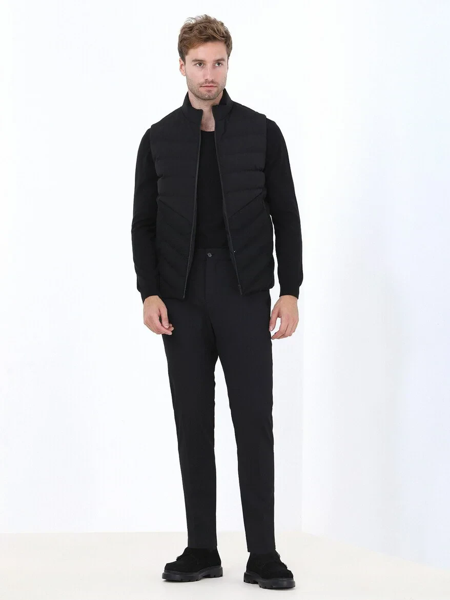 Siyah Çizgili Slim Fit Örme Takım Elbise - 2