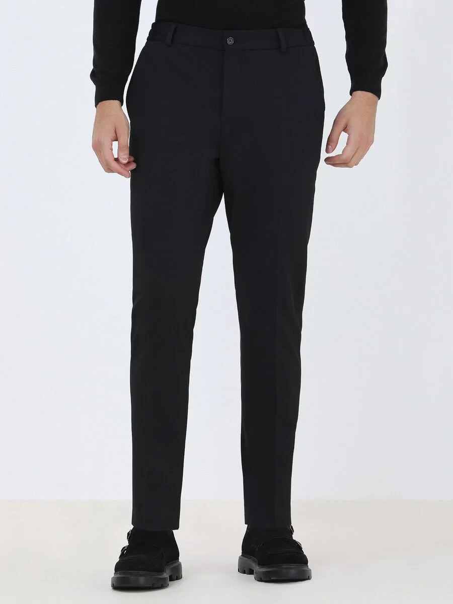 Siyah Çizgili Slim Fit Örme Takım Elbise - 6