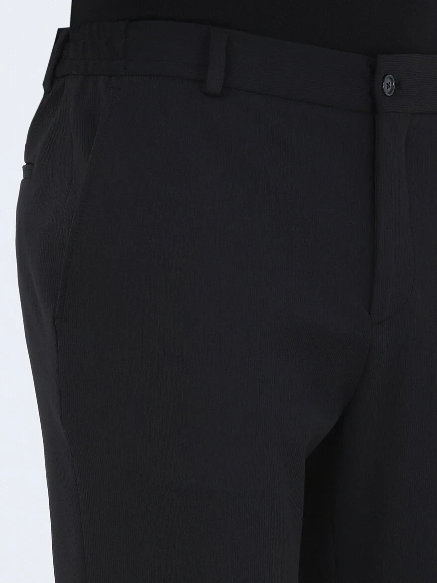 Siyah Çizgili Slim Fit Örme Takım Elbise - 7