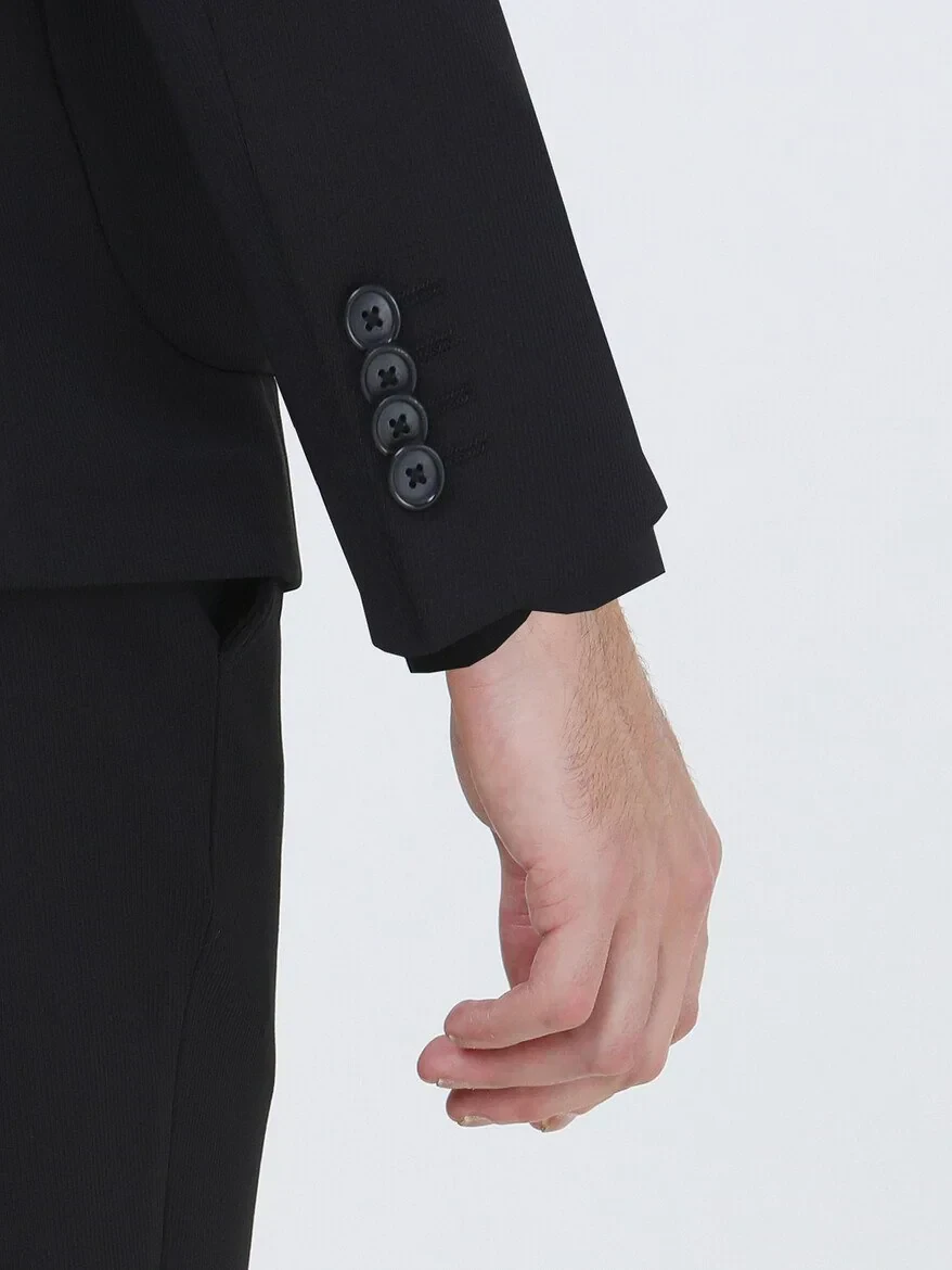 Siyah Çizgili Slim Fit Örme Takım Elbise - 9