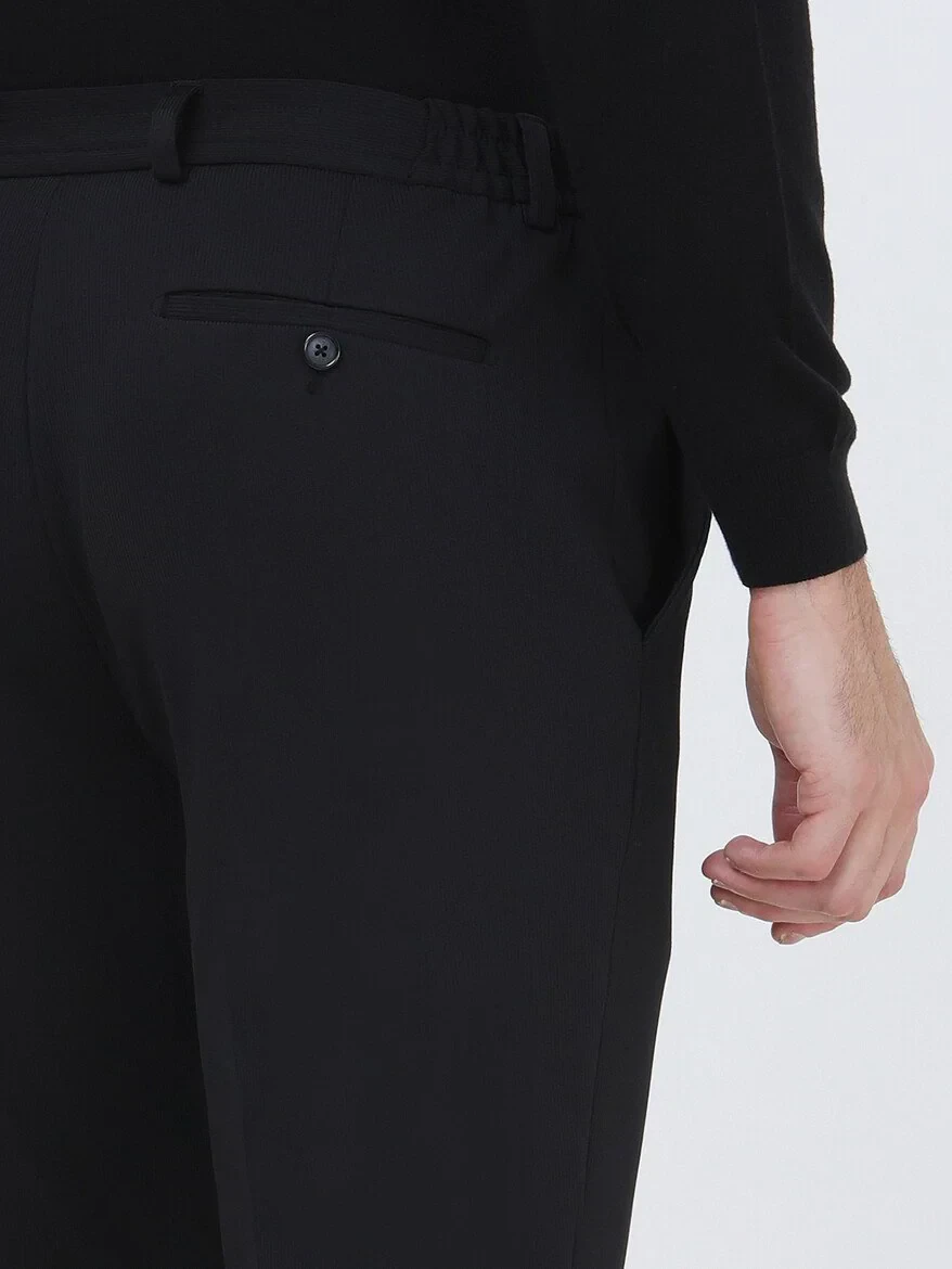 Siyah Çizgili Slim Fit Örme Takım Elbise - 10