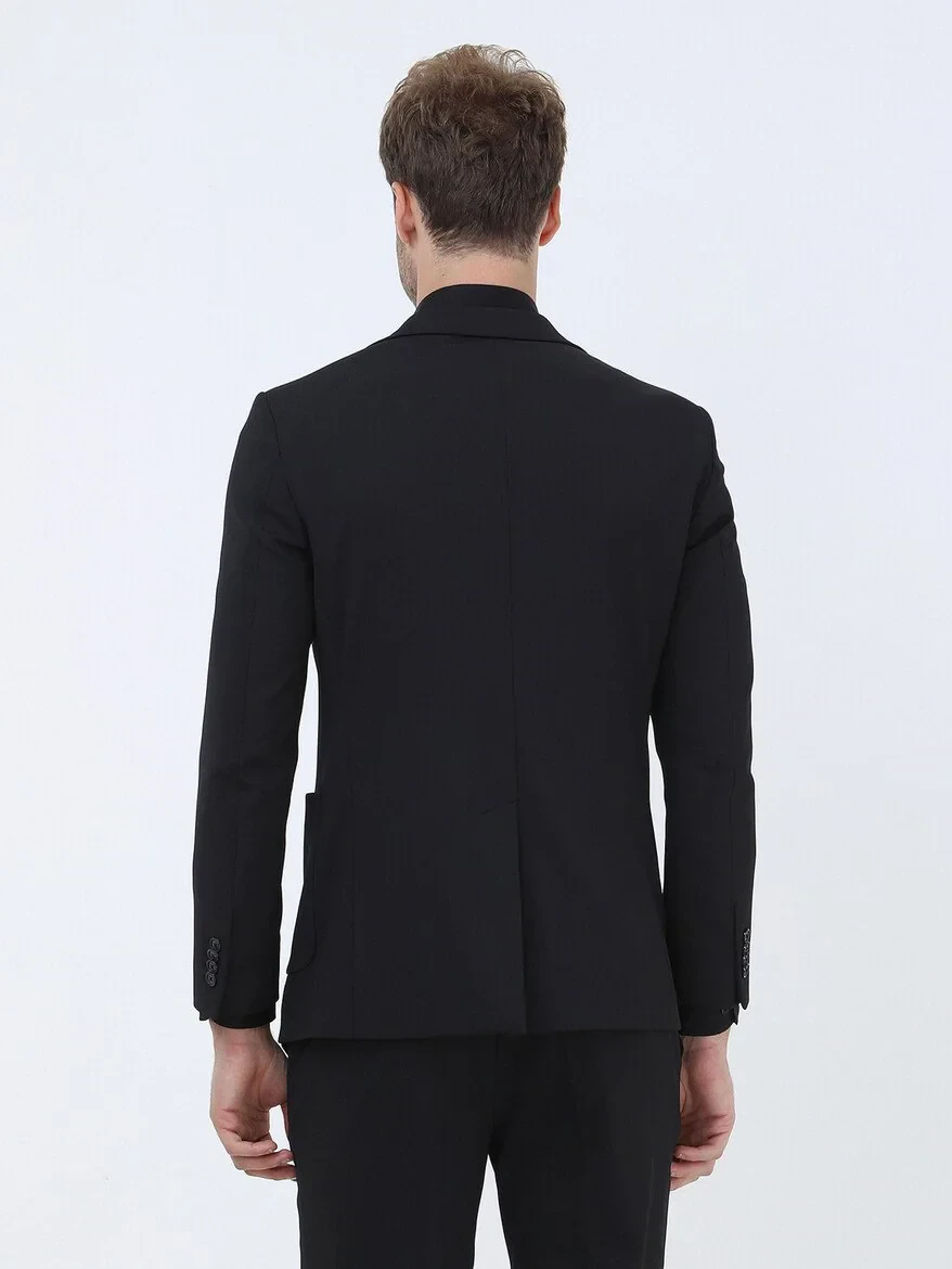Siyah Çizgili Slim Fit Örme Takım Elbise - 11