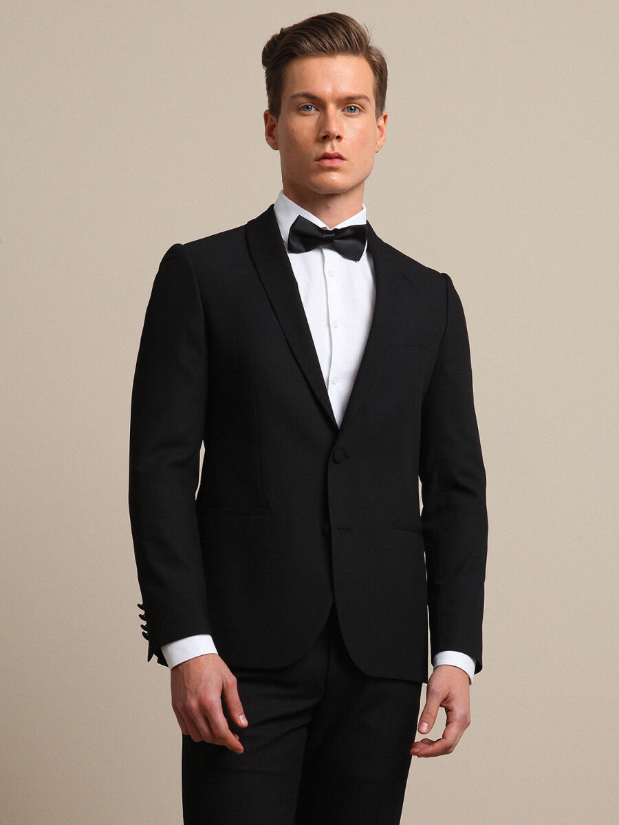 Siyah Çizgili Slim Fit Takım Elbise - 1
