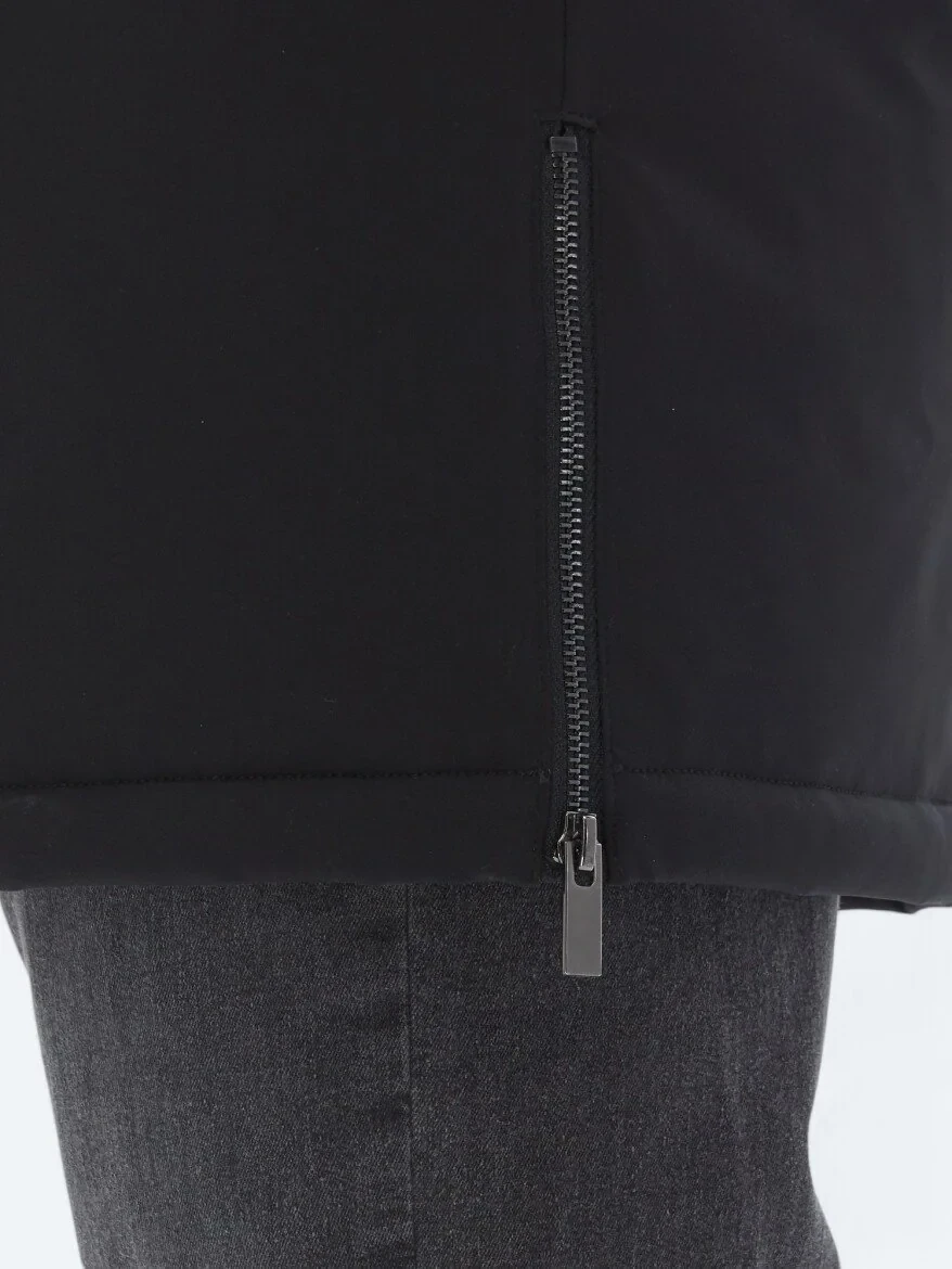 Siyah Comfort Fit Kapüşonlu Casual Dokuma Kaban - 6