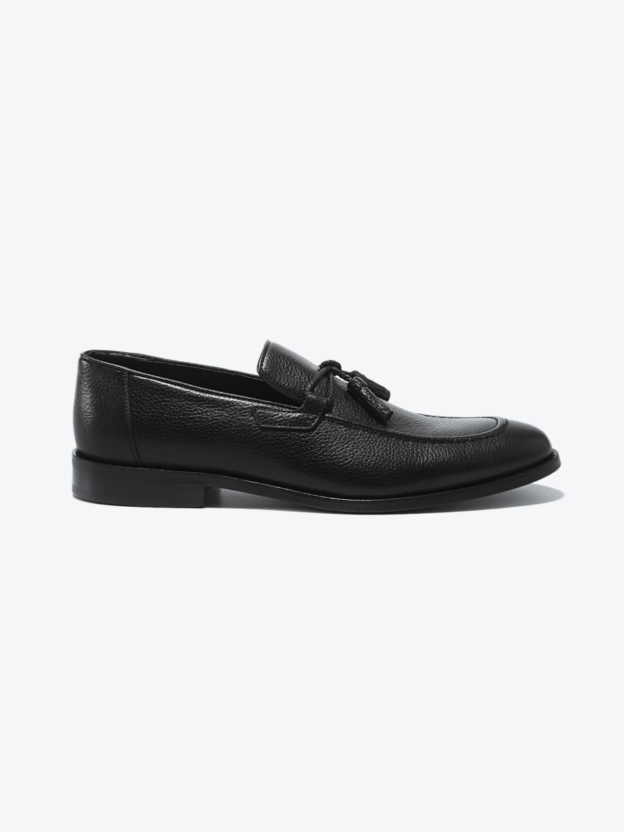 Siyah Deri Klasik Loafer - 1