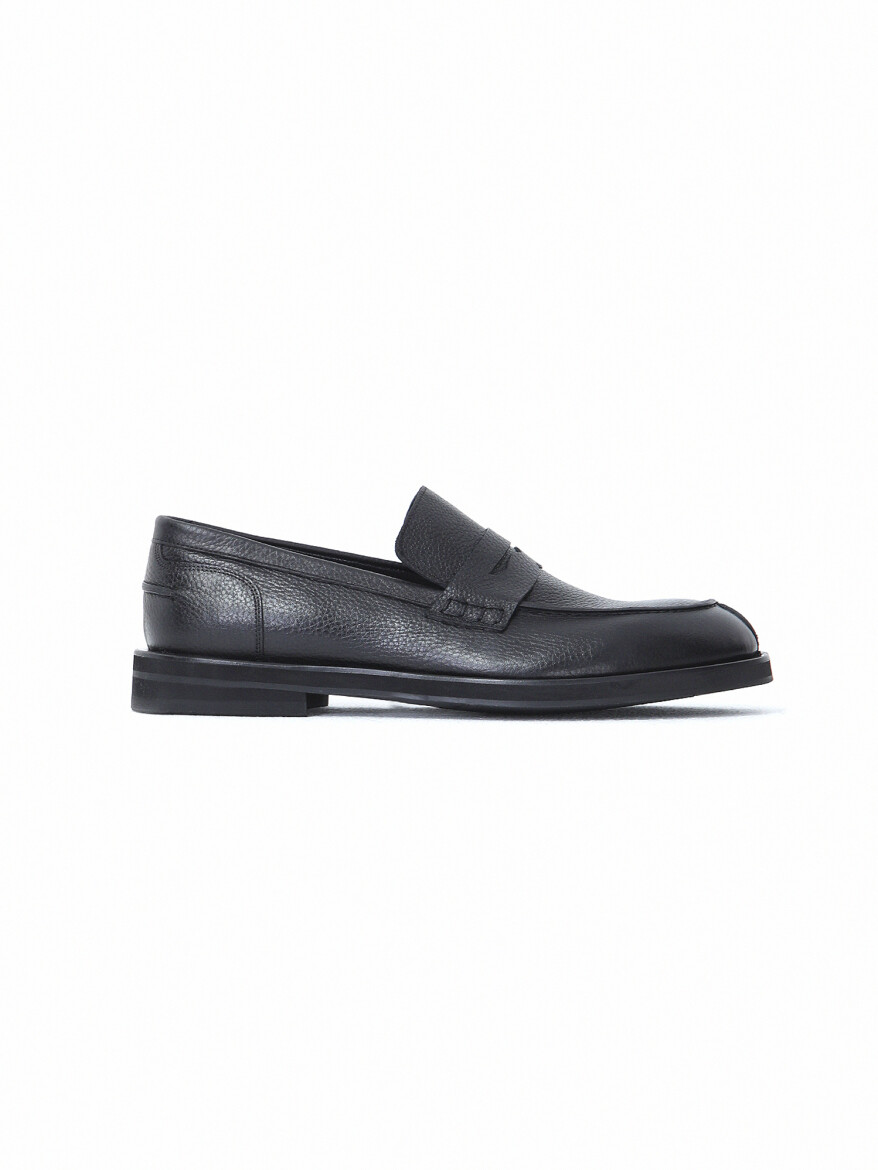 Siyah Deri Smart Casual Loafer - 1