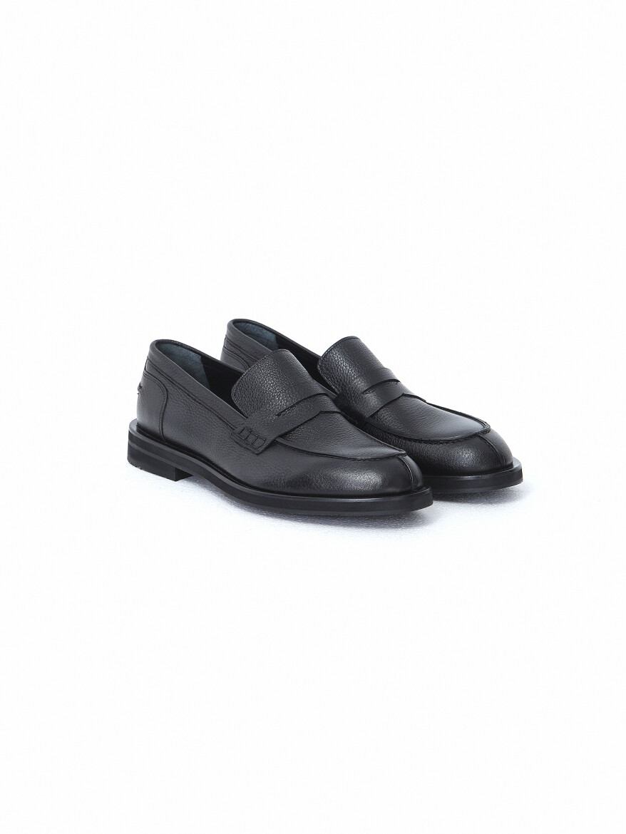 Siyah Deri Smart Casual Loafer - 2