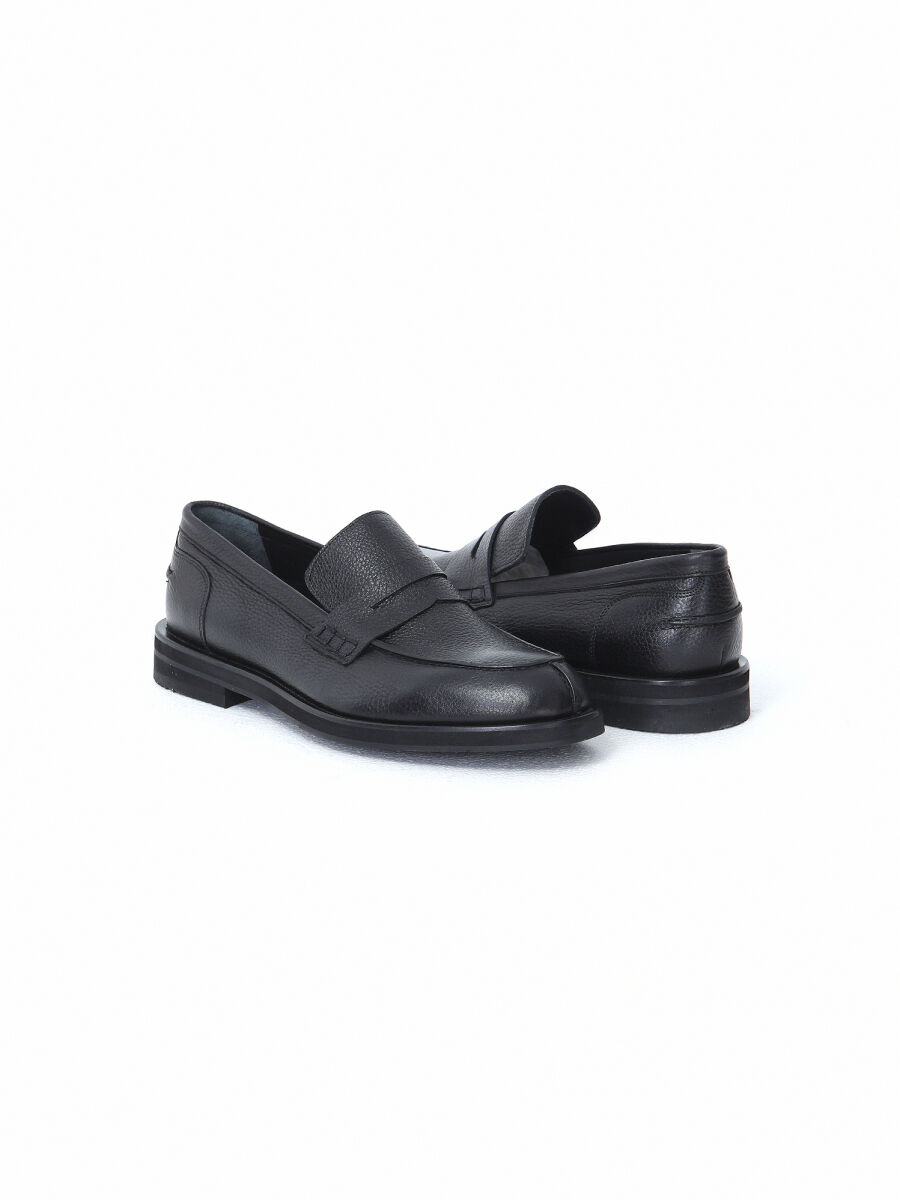 Siyah Deri Smart Casual Loafer - 3
