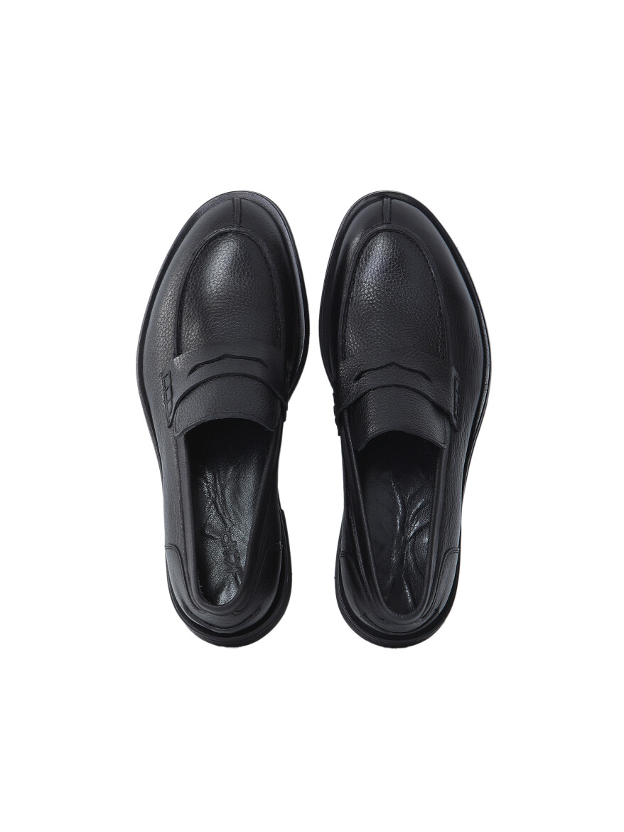 Siyah Deri Smart Casual Loafer - 5