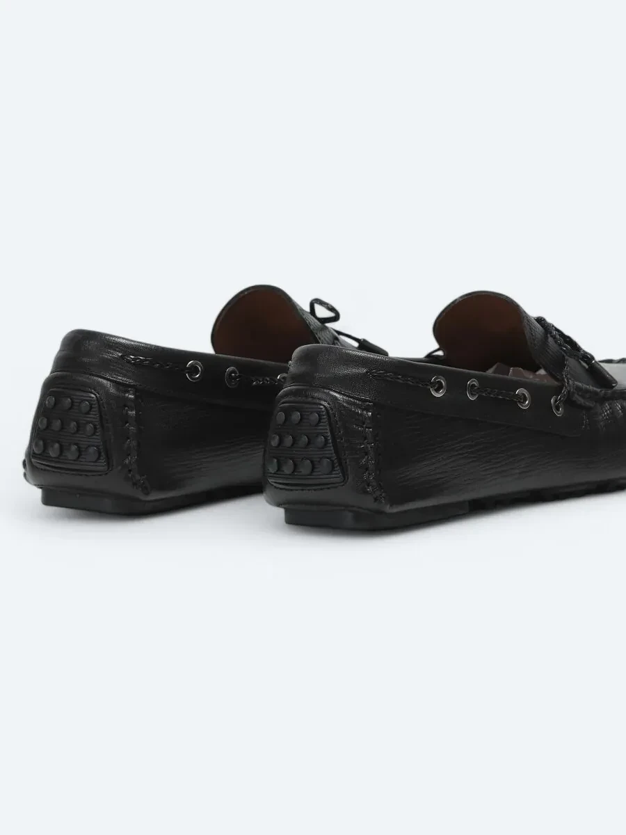 Siyah Deri Smart Casual Loafer - 5