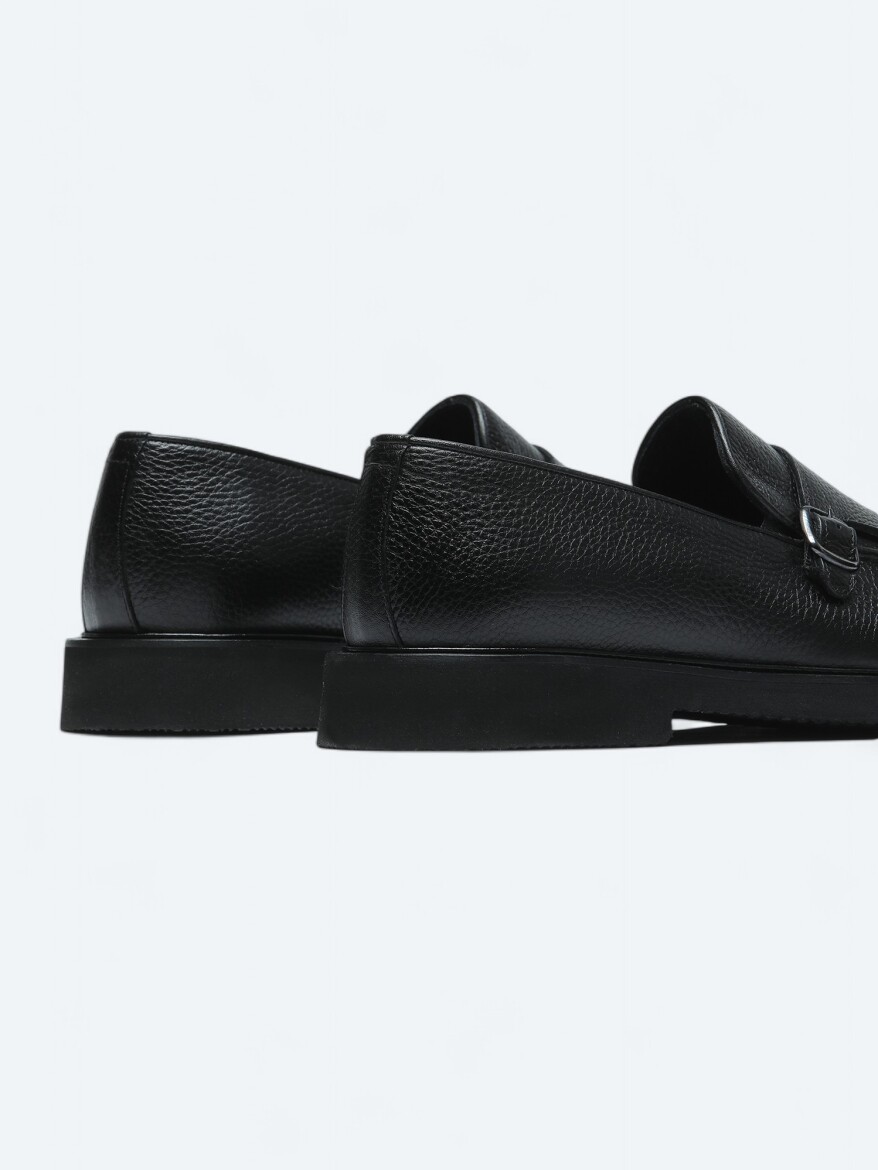 Siyah Deri Smart Casual Loafer - 5