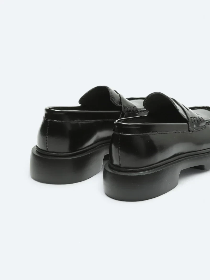 Siyah Deri Smart Casual Loafer - 5