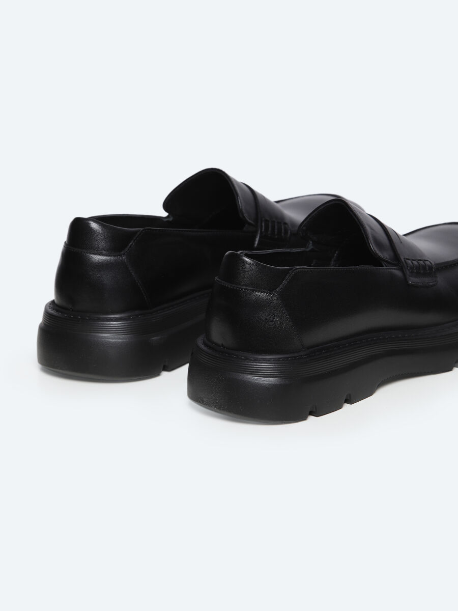 Siyah Deri Smart Casual Loafer - 3