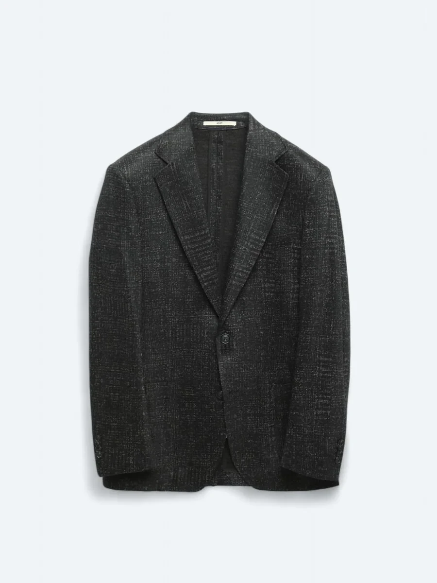 Siyah Desenli Comfort Fit Yün Karışımlı Örme Ceket - 7