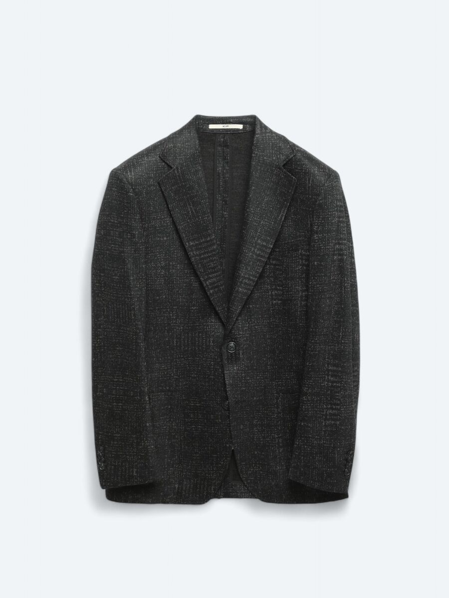 Siyah Desenli Comfort Fit Yün Karışımlı Örme Ceket - 7