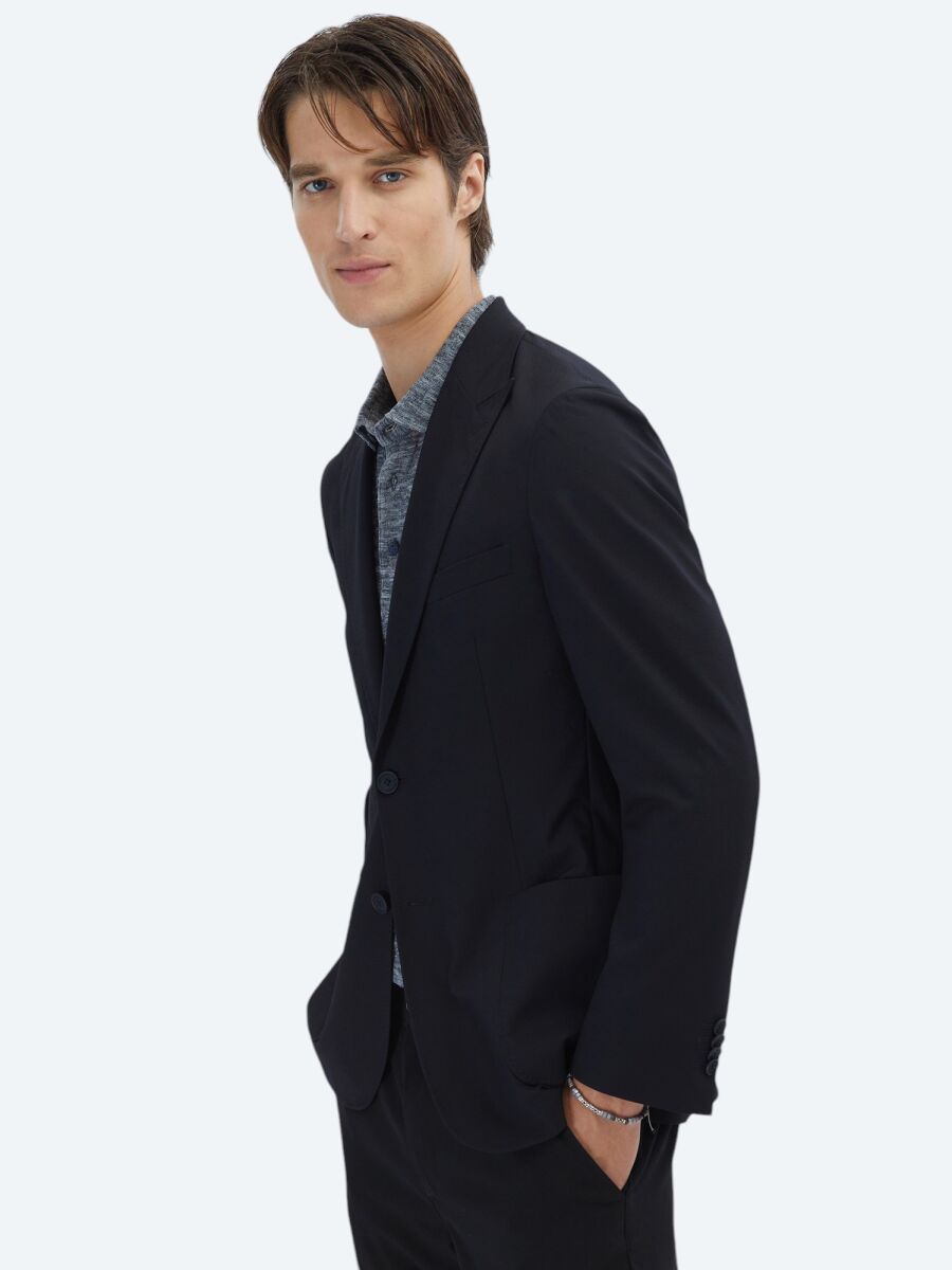 Siyah Desenli Modern Fit Ceket - 3