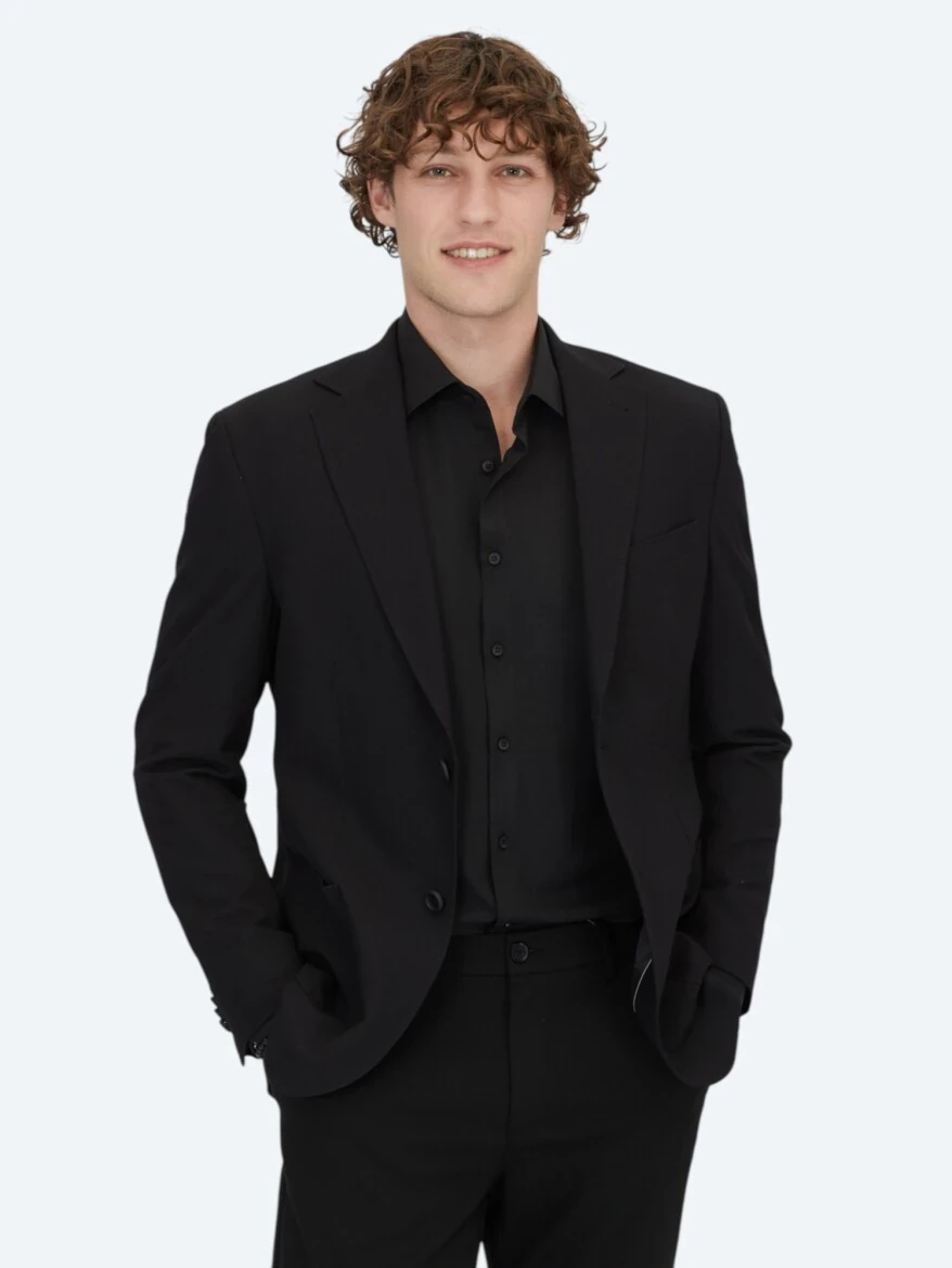 Siyah Desenli Modern Fit Ceket - 1