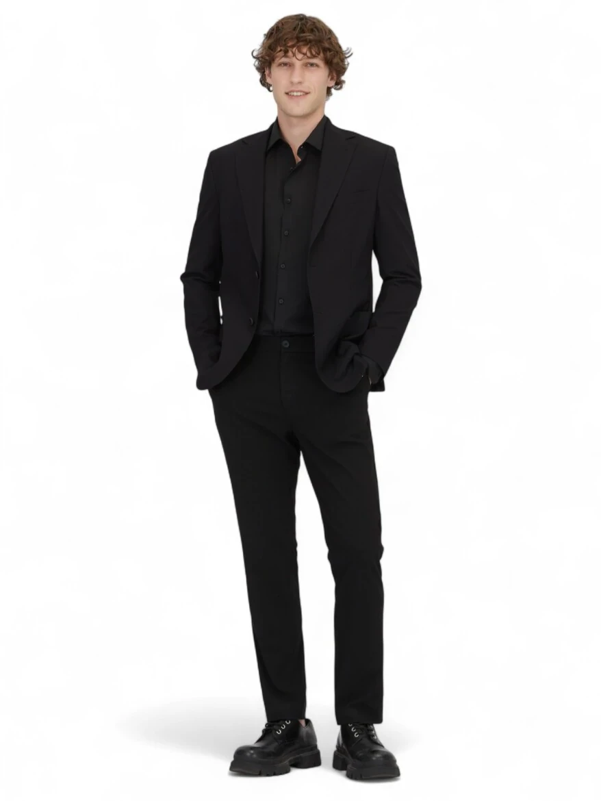 Siyah Desenli Modern Fit Ceket - 2