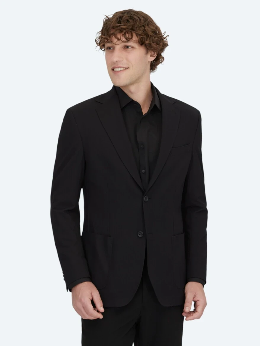 Siyah Desenli Modern Fit Ceket - 3