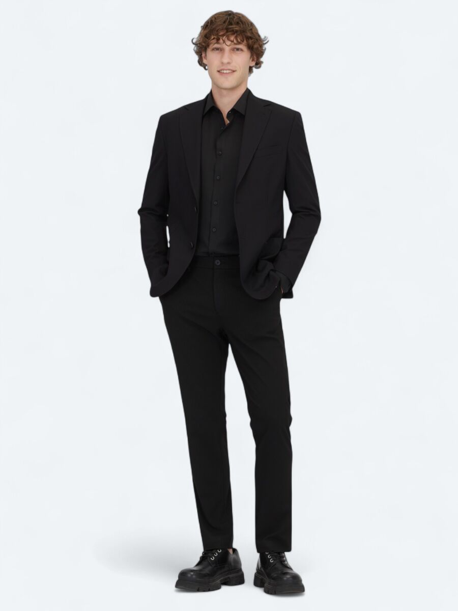 Siyah Desenli Modern Fit Ceket - 2