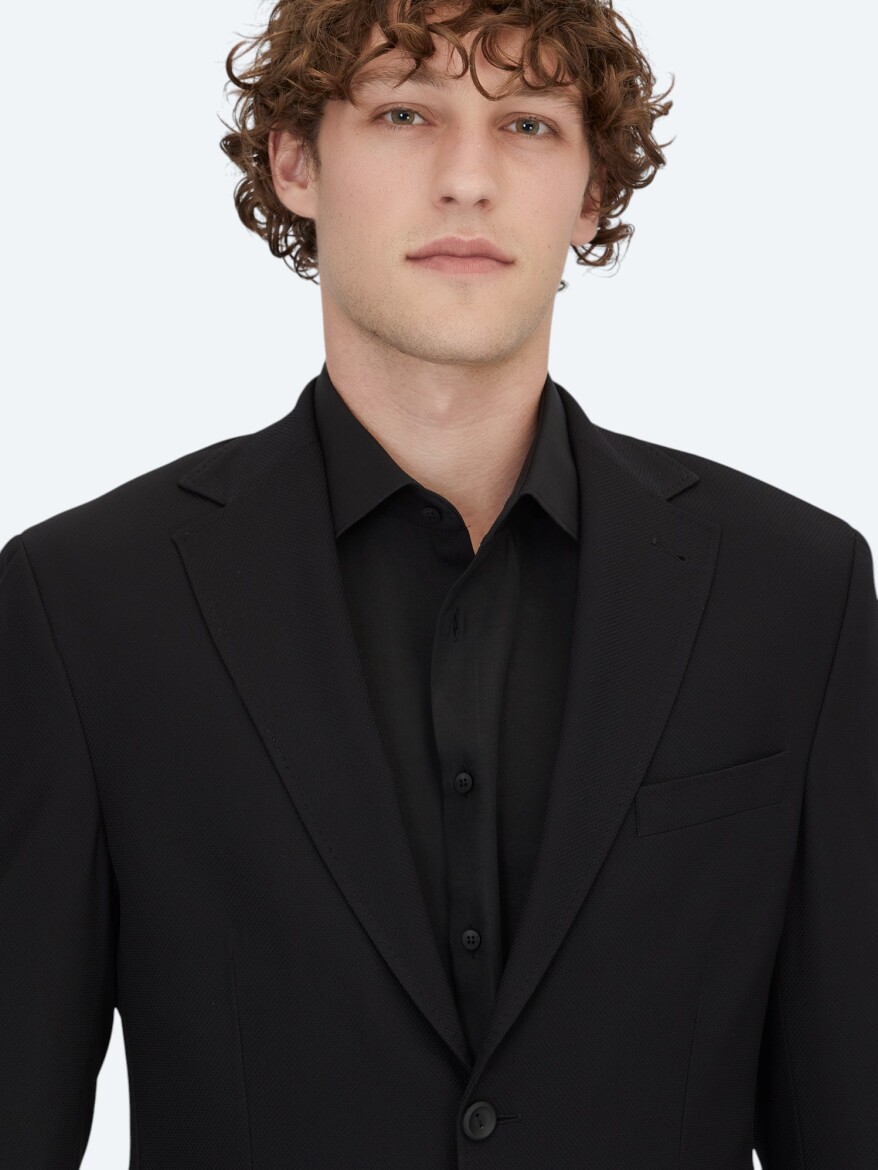 Siyah Desenli Modern Fit Ceket - 4